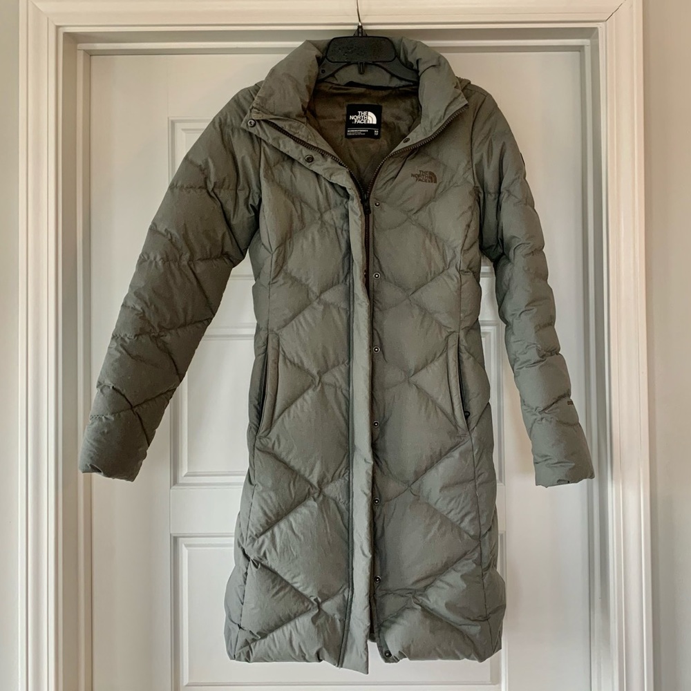 North Face Goose Down Coat with Removable Hood - Size Small - Gray Color